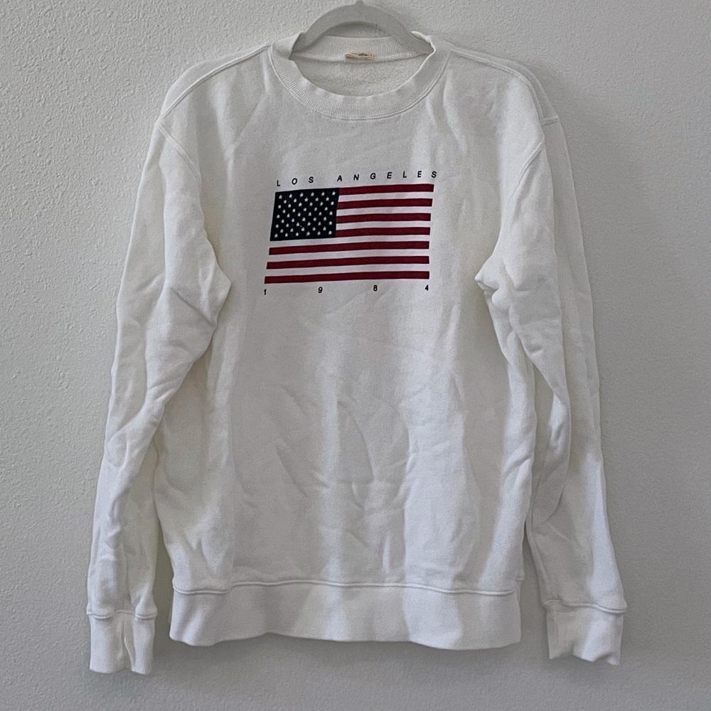 Brandy Melville USA American flag white crew neck sweatshirt